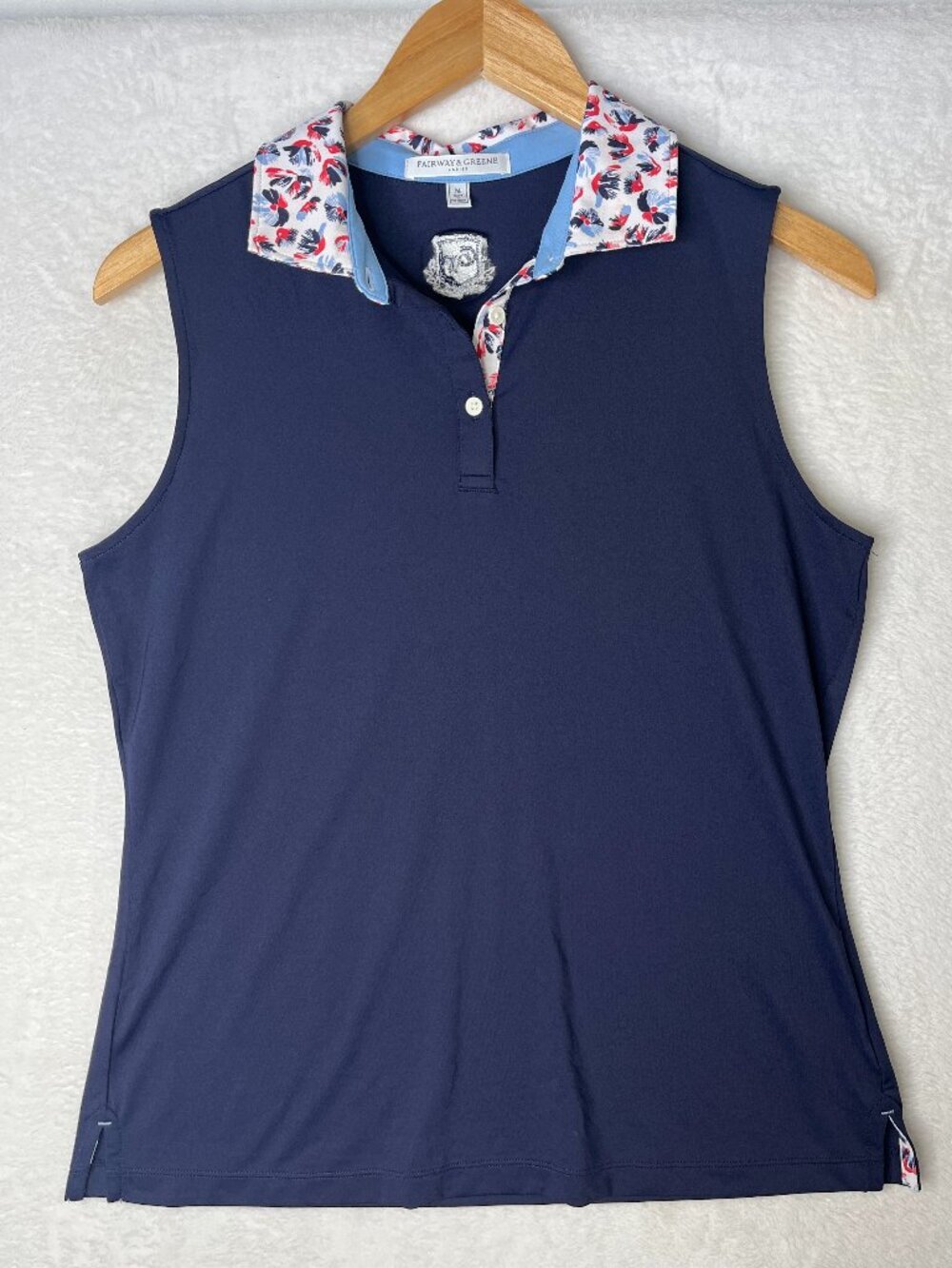 Fairway & Greene Women's M Golf Collared Tank Top Active Floral Navy Preppy